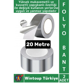 #FolyoBant Su Isıya Dayanıklı Soba Boru Tamir Yama Güçlü Alüminyum Yanmaz Folyo Bant 20 Metre 2 Adet
