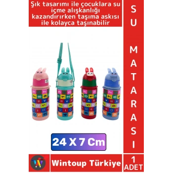 #SuMatarası Ofis Okul Çocuk Su İçme Alışkanlığı Eğitici Matematik Oyunlu Pipetli Askılı Su Matarası