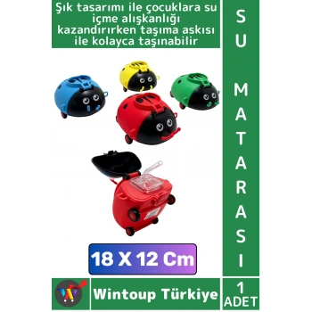 #SuMatarası Ofis Okul Çocuk Su İçme Alışkanlığı Şık Uğur Böceği Tasarımlı Pipetli Askılı Su Matarası