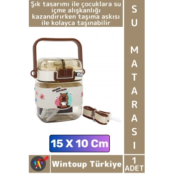 #SuMatarası Okul Çocuk Su İçme Alışkanlığı Sevimli Figürlü Çift Bölmeli Pipetli Askılı Su Matarası