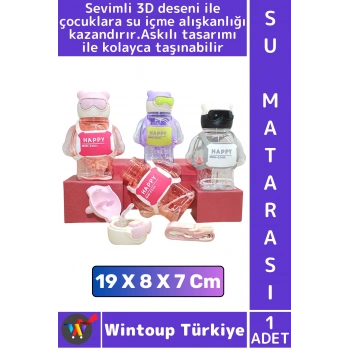 #SuMatarası Çocuk Su İçme Alışkanlığı Ofis Okul Spor Çok Şık Sevimli 3D Desenli Askılı Su Matarası