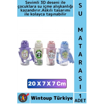 #SuMatarası Ofis Okul Spor Çocuk Su İçme Alışkanlığı Çok Şık Sevimli 3D Desenli Askılı Su Matarası