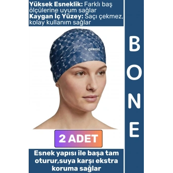 #Bone Konforlu Esnek Yumuşak Havuz Deniz Yüzme Kaygan İç Yüzey Çok Şık Su Geçirmez Saç Bonesi 2 Adet