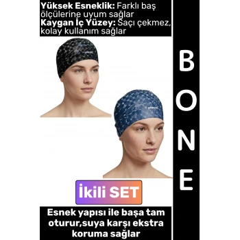 #Bone Konforlu Esnek Yumuşak Havuz Deniz Yüzme Kaygan İç Yüzey Şık Su Geçirmez Saç Bonesi İkili SET