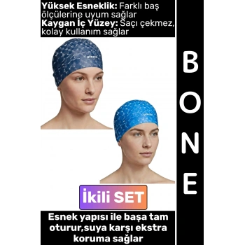 #Bone Konforlu Esnek Yumuşak Havuz Deniz Yüzme Kaygan İç Yüzey Şık Su Geçirmez Saç Bonesi İkili SET