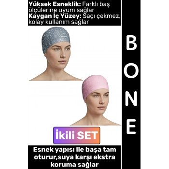 #Bone Konforlu Esnek Yumuşak Havuz Deniz Yüzme Kaygan İç Yüzey Şık Su Geçirmez Saç Bonesi İkili SET