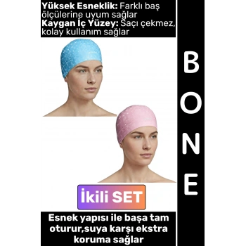 #Bone Konforlu Esnek Yumuşak Havuz Deniz Yüzme Kaygan İç Yüzey Şık Su Geçirmez Saç Bonesi İkili SET