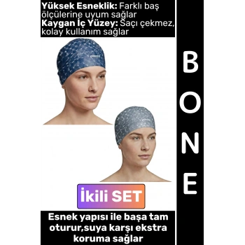 #Bone Konforlu Esnek Yumuşak Havuz Deniz Yüzme Kaygan İç Yüzey Şık Su Geçirmez Saç Bonesi İkili SET