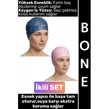 #Bone Konforlu Esnek Yumuşak Havuz Deniz Yüzme Kaygan İç Yüzey Şık Su Geçirmez Saç Bonesi İkili SET