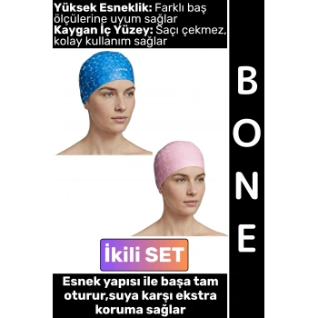#Bone Konforlu Esnek Yumuşak Havuz Deniz Yüzme Kaygan İç Yüzey Şık Su Geçirmez Saç Bonesi İkili SET