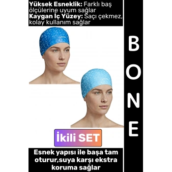 #Bone Konforlu Esnek Yumuşak Havuz Deniz Yüzme Kaygan İç Yüzey Şık Su Geçirmez Saç Bonesi İkili SET