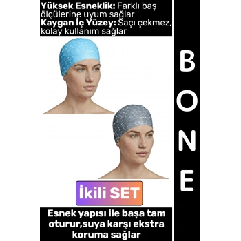 #Bone Konforlu Esnek Yumuşak Havuz Deniz Yüzme Kaygan İç Yüzey Şık Su Geçirmez Saç Bonesi İkili SET