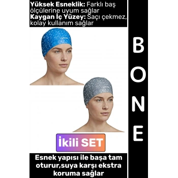 #Bone Konforlu Esnek Yumuşak Havuz Deniz Yüzme Kaygan İç Yüzey Şık Su Geçirmez Saç Bonesi İkili SET