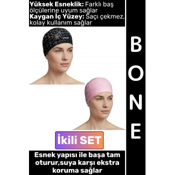 #Bone Konforlu Esnek Yumuşak Havuz Deniz Yüzme Kaygan İç Yüzey Şık Su Geçirmez Saç Bonesi İkili SET