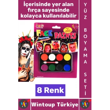 #BoyamaSeti Eğlence Doğum Günü Parti Kostüm Fırçalı Maç Çocuk Palyaço Makyaj Yüz Boyama Seti 8 Renk