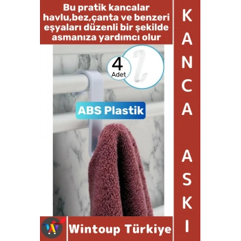 #Askı Montajsız Çok Amaçlı Küçük Eşya Havlu Çanta Mutfak Banyo ABS Sert Plastik Kanca Askı 4 Adet