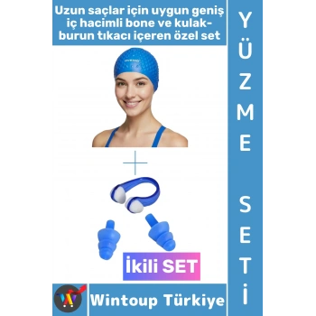 #Bone Esnek Silikon Havuz Deniz Su Geçirmez Büyük Beden Saç Bonesi Kulak Burun Tıkacı Şık Özel Set