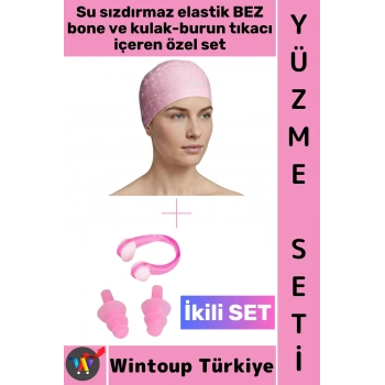 #Bone Esnek Yumuşak Havuz Deniz Su Geçirmez Elastik Bez Saç Bonesi Kulak Burun Tıkacı Şık Özel Set