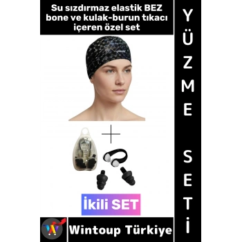 #Bone Esnek Yumuşak Havuz Deniz Su Geçirmez Elastik Bez Saç Bonesi Kulak Burun Tıkacı Şık Özel Set