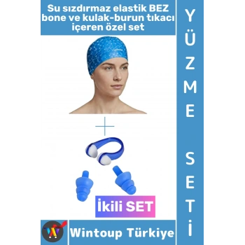#Bone Esnek Yumuşak Havuz Deniz Su Geçirmez Elastik Bez Saç Bonesi Kulak Burun Tıkacı Şık Özel Set