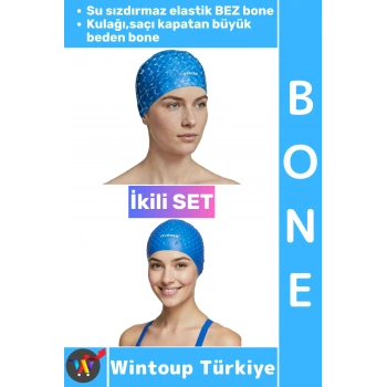 #Bone Esnek Havuz Deniz Su Geçirmez Elastik Bez Kulağa Su Geçirmez Büyük Beden Saç Bonesi İkili Set