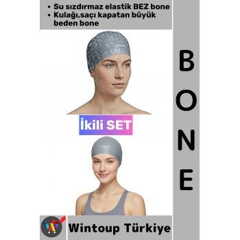 #Bone Esnek Havuz Deniz Su Geçirmez Elastik Bez Kulağa Su Geçirmez Büyük Beden Saç Bonesi İkili Set