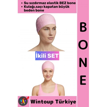 #Bone Esnek Havuz Deniz Su Geçirmez Elastik Bez Kulağa Su Geçirmez Büyük Beden Saç Bonesi İkili Set