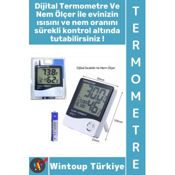 #Termometre Çocuk Bebek Odası Ev Nem Sıcaklık Ölçer Alarm Sabitleme Klipsli Pilli Dijital Termometre