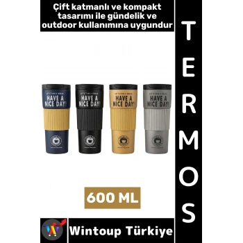 #Termos Kamp Outdoor Piknik Ev Ofis Gündelik Hediyelik Şık Detaylı Çift Katmanlı Mug Termos 600 ML