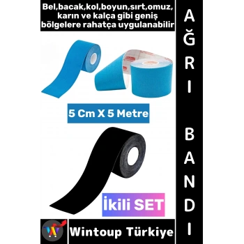 #AğrıBandı Uzun Süre Etki Kas Bacak Kol Boyun Sırt Omuz Karın Kalça Mavi Siyah Ağrı Bandı İkili SET