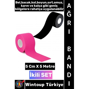 #AğrıBandı Uzun Süre Etki Kas Bacak Kol Boyun Sırt Omuz Karın Kalça Siyah Pembe Ağrı Bandı İkili SET