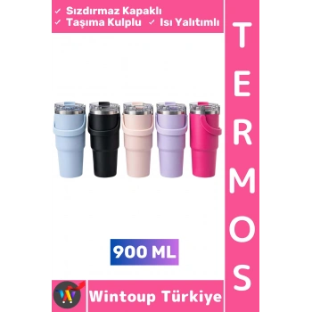 #Termos Gündelik Kamp Outdoor Piknik Sızdırmaz Kapak Isı Yalıtımlı Taşıma Kulplu Mug Termos 900 ML