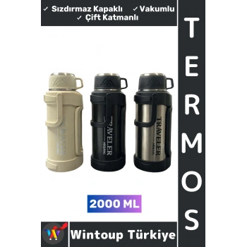 #Termos Gündelik Ofis Kamp Outdoor Piknik Sızdırmaz Kapaklı Çift Katmanlı Vakumlu Mug Termos 2000 ML