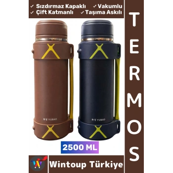 #Termos Kamp Outdoor Piknik Sızdırmaz Kapaklı Çift Katmanlı Vakumlu Taşıma Askılı Mug Termos 2500 ML