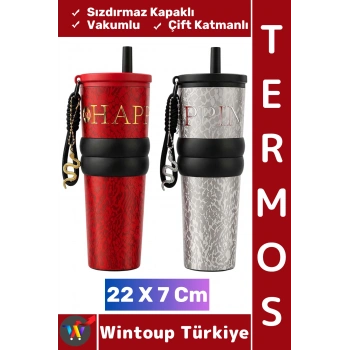 #Termos Kamp Outdoor Piknik Gündelik Sızdırmaz Kapaklı Çift Katmanlı Vakumlu Termos Bardak 22 X 7 Cm