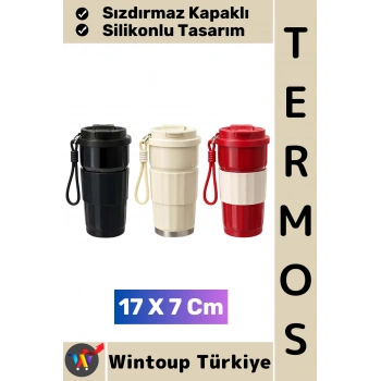 #Termos Kamp Outdoor Günlük İş Yeri Ofis Piknik Sızdırmaz Kapaklı Silikonlu Termos Bardak 17 X 7 Cm