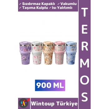 #Termos Kamp Outdoor Piknik Sızdırmaz Kapaklı Isı Yalıtımlı Taşıma Kulplu Vakumlu Termos 900 ML