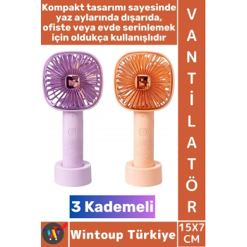 #Vantilatör Kompakt Sessiz Çalışma Kablosuz Taşınabilir Şarjlı 3 Kademeli Masa El Fanı Vantilatör