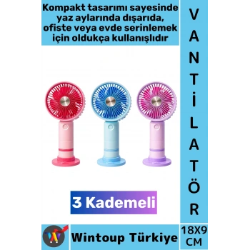#Vantilatör Kompakt Sessiz Hafif Kablosuz Taşınabilir Usb Şarjlı 3 Kademeli Masa El Fanı Vantilatör