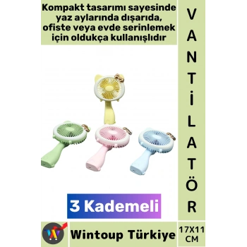 #Vantilatör Kompakt Sessiz Çalışma Kablosuz Usb Şarjlı 3 Kademeli Masa Mini El Fanı Vantilatör