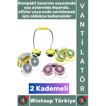 #Vantilatör Kompakt Sessiz Hafif Kablosuz Taşınabilir Usb Şarjlı 2 Kademeli El Boyun Fanı Vantilatör