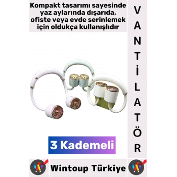 #Vantilatör Kompakt Sessiz Hafif Kablosuz Taşınabilir Usb Şarjlı 3 Kademeli El Boyun Fanı Vantilatör