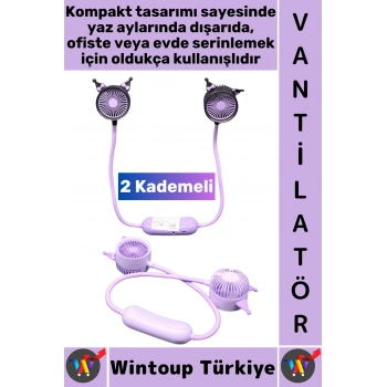 #Vantilatör Sessiz Çalışma Kablosuz Taşınabilir Usb Şarjlı 2 Kademeli Sevimli Boyun Fanı Vantilatör