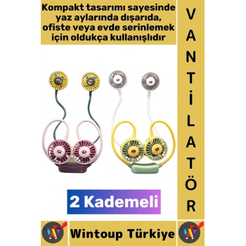 #Vantilatör Sessiz Çalışma Kablosuz Taşınabilir Usb Şarjlı 2 Kademeli Şık El Boyun Fanı Vantilatör