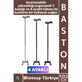 #Baston Ergonomik T Saplı Yaşlı Denge Yürüyüş Yürüme Desteği 4 Ayaklı Ayarlanabilir Destek Bastonu