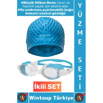 #YüzmeSeti Büyük Beden Silikon Bone Ayarlanabilir Su Geçirmez Buğu Önleyici Yüzücü Gözlüğü İkili Set