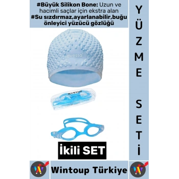 #YüzmeSeti Ayarlanabilir Su Geçirmez Buğu Önleyici Yüzücü Gözlüğü Büyük Beden Silikon Bone İkili Set