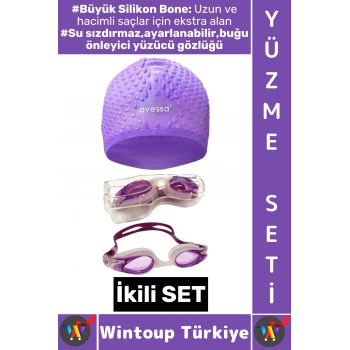 #YüzmeSeti Ayarlanabilir Su Geçirmez Buğu Önleyici Yüzücü Gözlüğü Büyük Beden Silikon Bone İkili Set