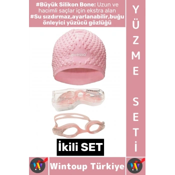 #YüzmeSeti Ayarlanabilir Su Geçirmez Buğu Önleyici Yüzücü Gözlüğü Büyük Beden Silikon Bone İkili Set