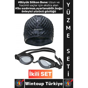 #YüzmeSeti Büyük Beden Silikon Bone Ayarlanabilir Su Geçirmez Buğu Önleyici Yüzücü Gözlüğü İkili Set